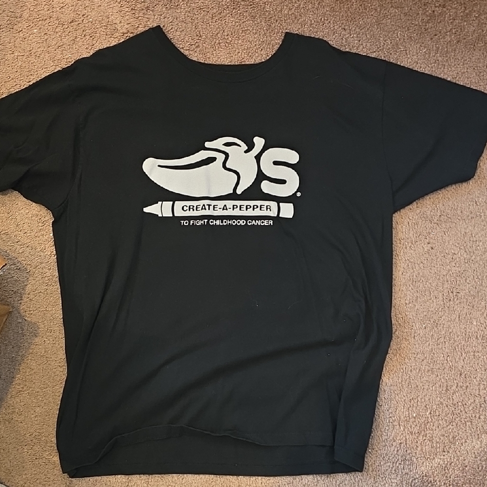 Chili's Black T-Shirt with White Graphic. St Jude Hospital On Sleeve